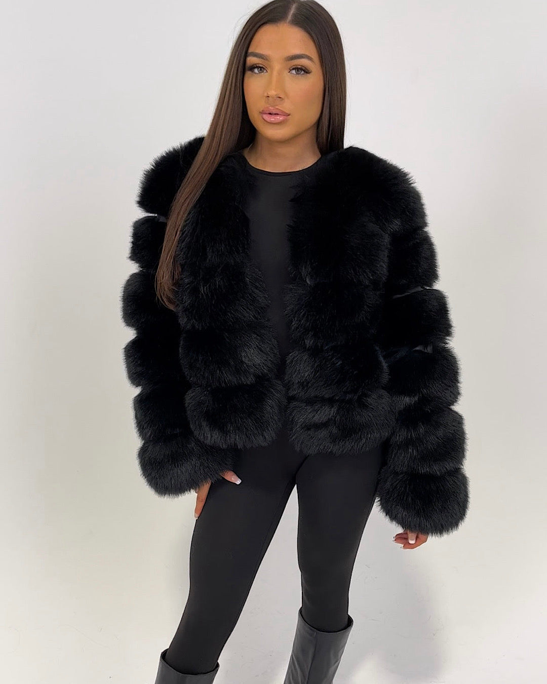 Black Faux Fur Bubble Jacket