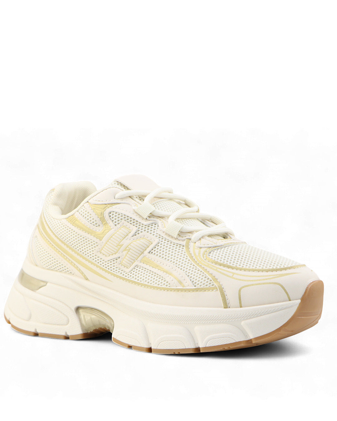 Beige with Gold Chunky Trainers