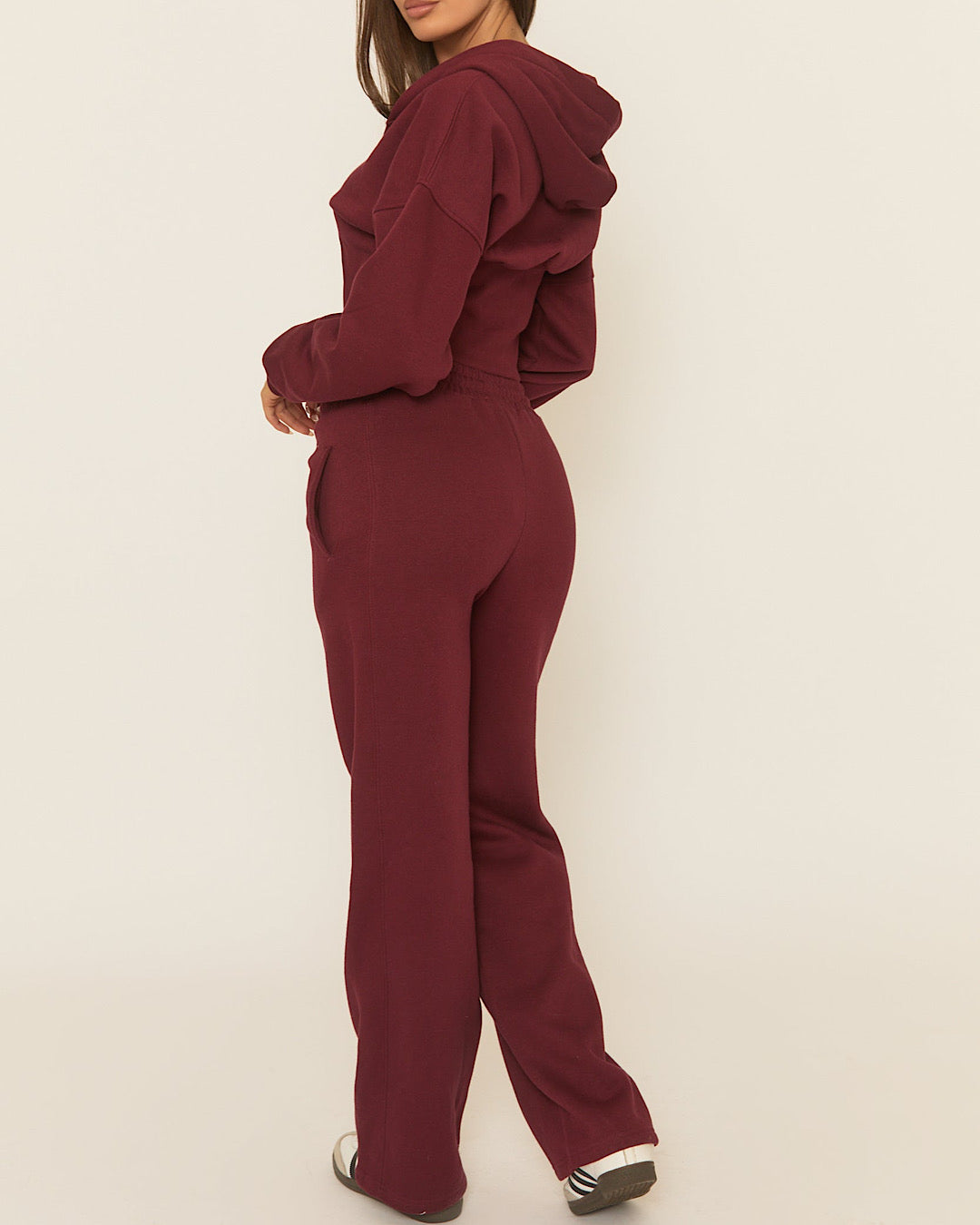 Burgundy Cinch Waist Hoody and Joggers Suit