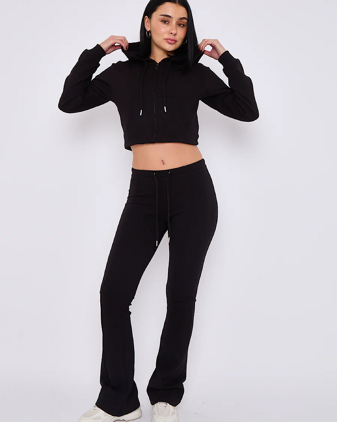 Black Hooded Flare Loungewear Set