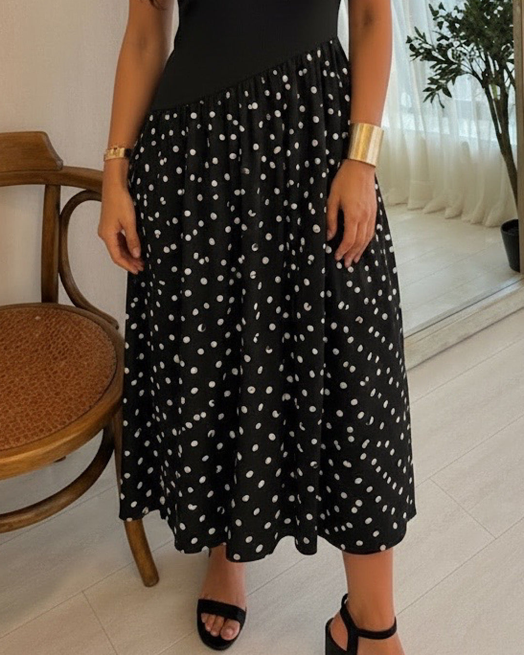 Black Polka Midi Dress