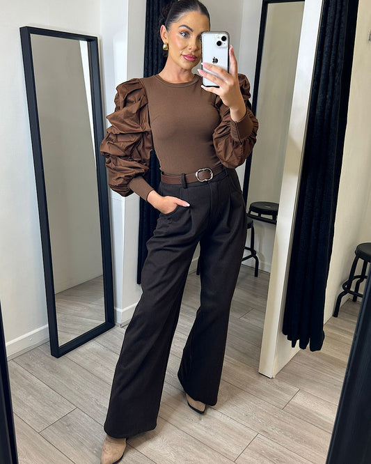Brown Puff Sleeve Top