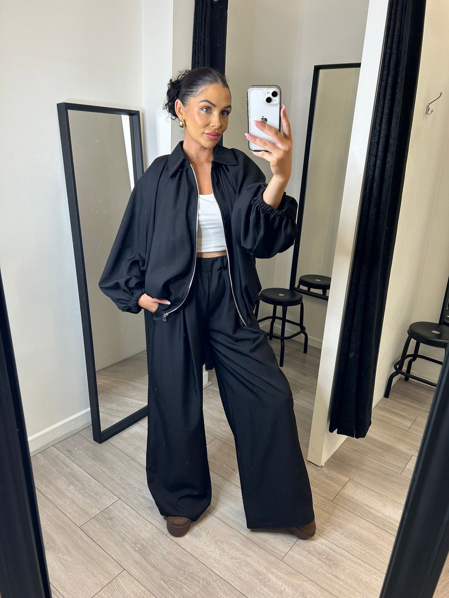 Black Drape Bomber Suit