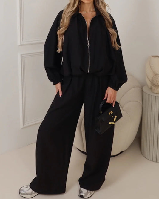 Black Drape Bomber Suit