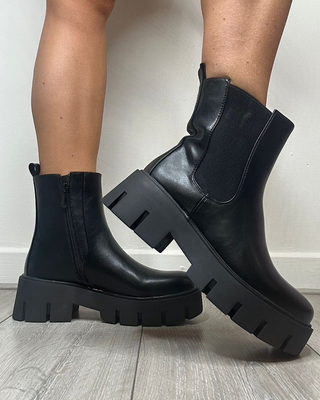 Black Faux Leather Chelsea Boots