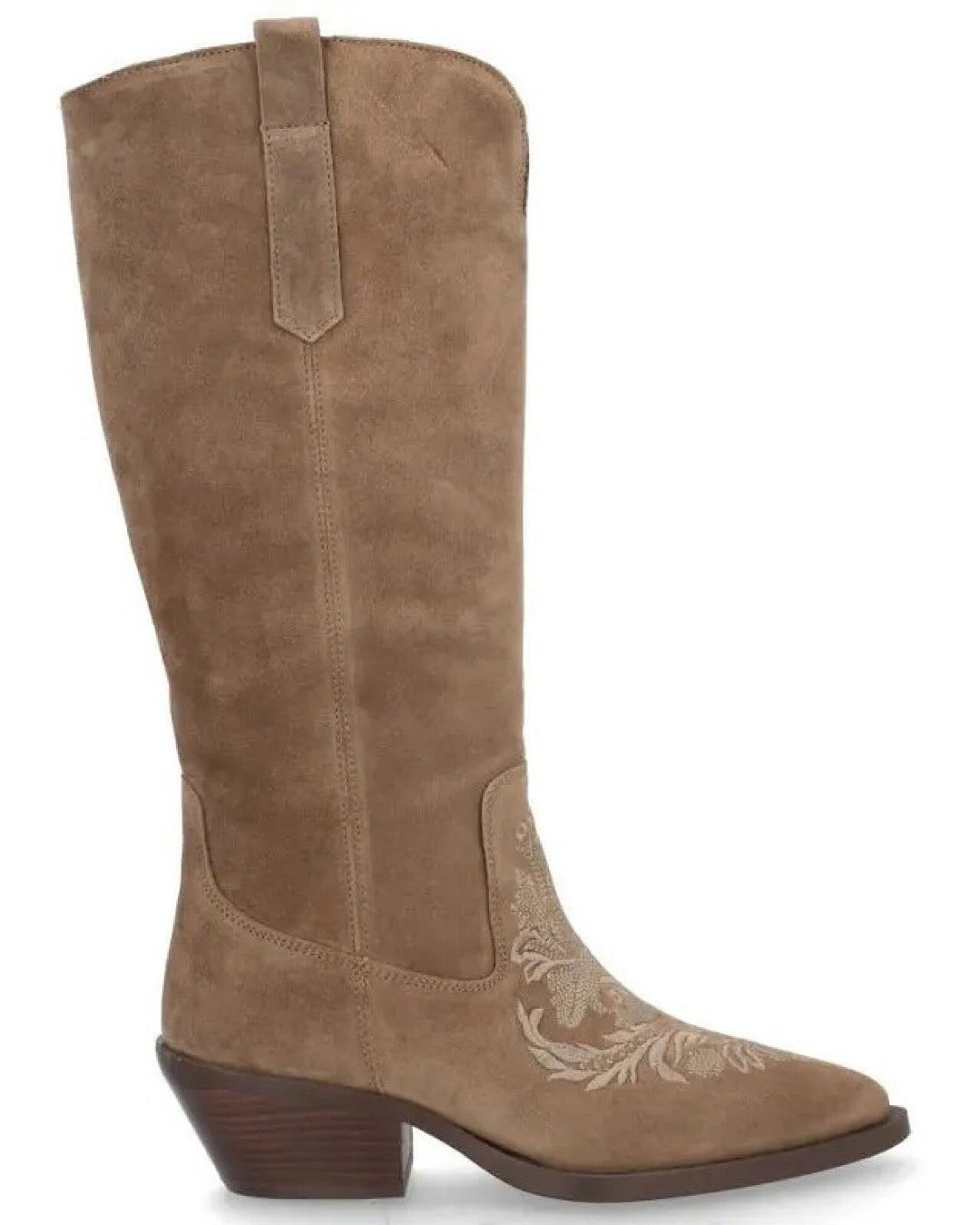 Beige Faux Suede Cowboy Boots