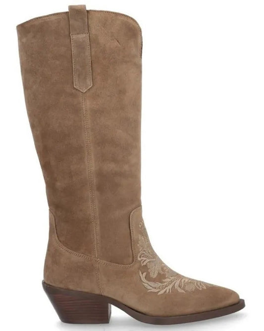 Beige Faux Suede Cowboy Boots