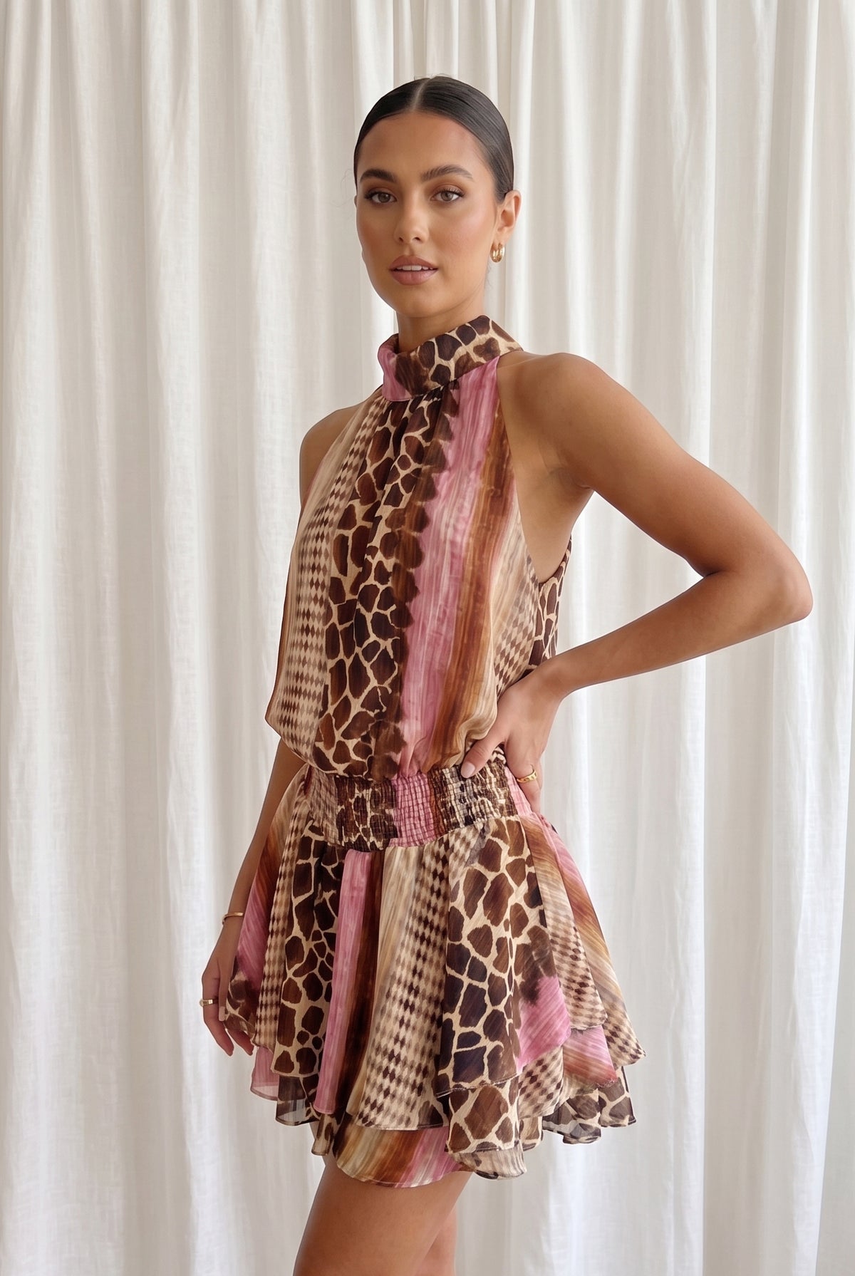 Animal Print Halter Mini Dress