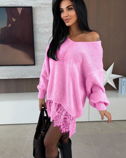 Pink Oversized Lace Knit Dress