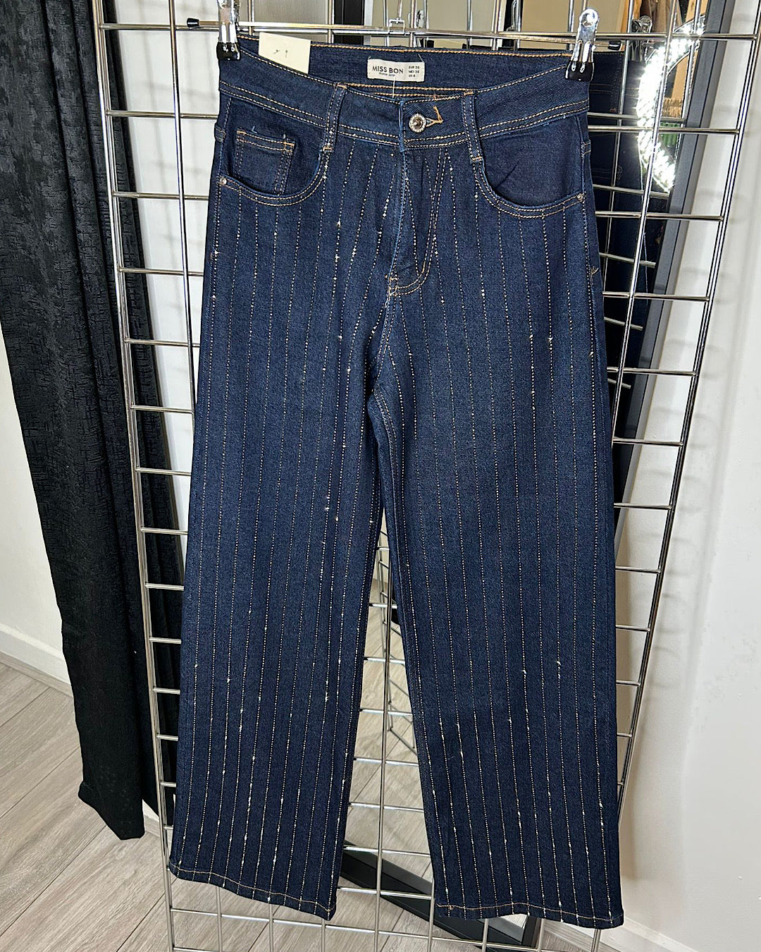 Straight Leg Blue Diamond Embellished Jeans