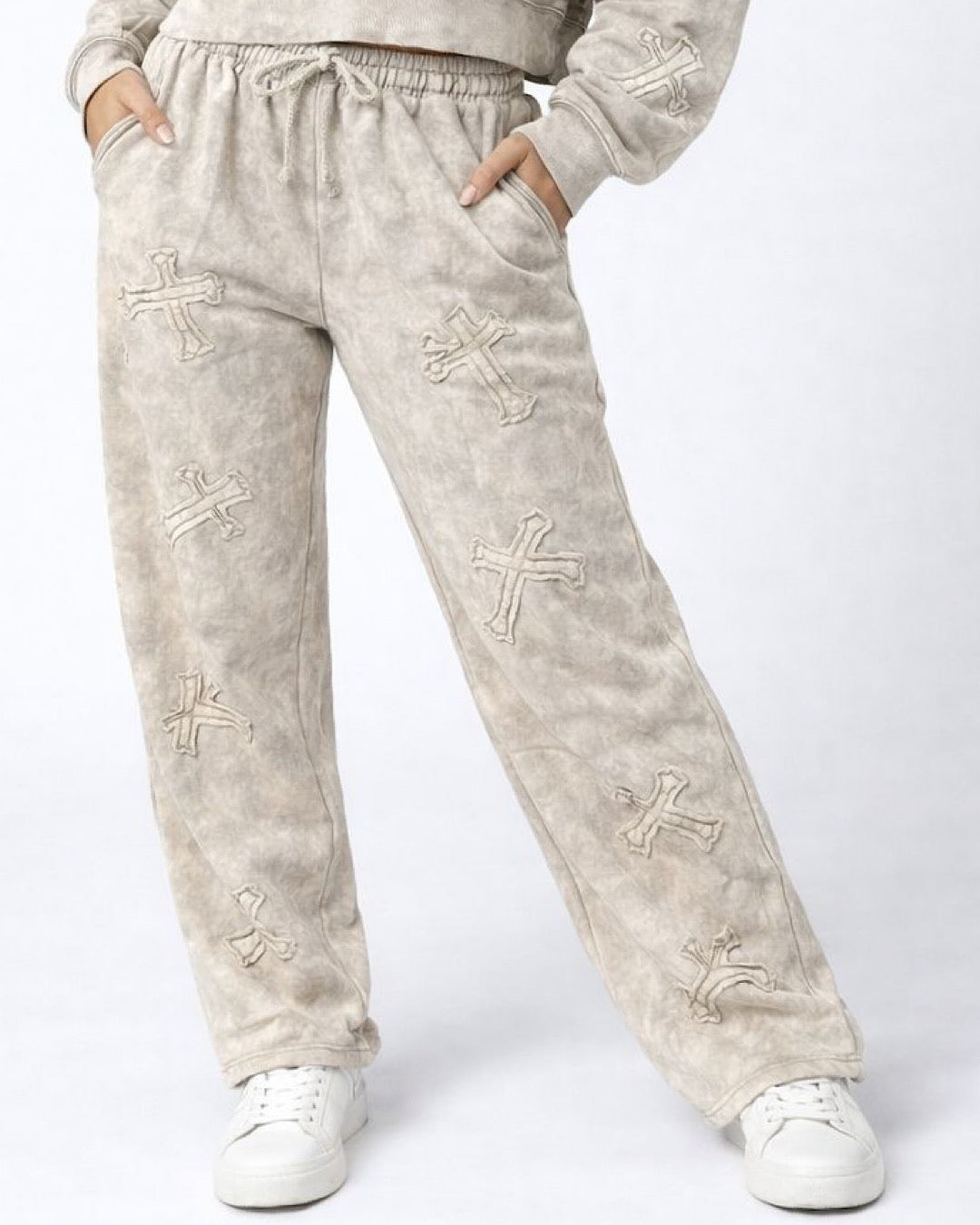 Beige Acid Wash Cross Suit