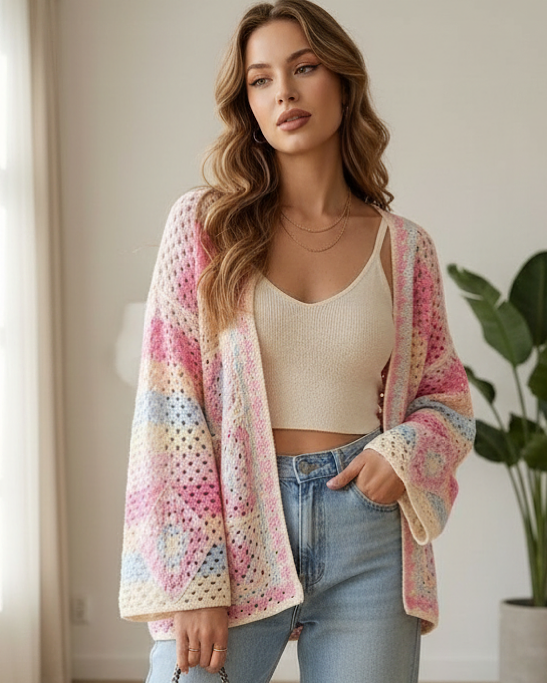 Pink Crochet Cardigan