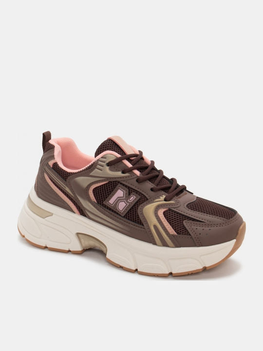 Pink Brown Lace Up Trainers