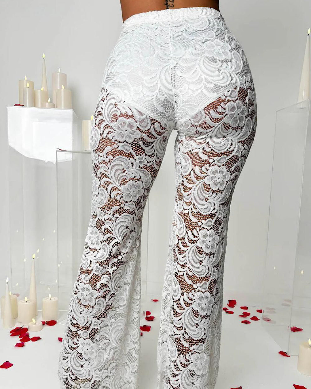 White Wide Lace Lace Trousers