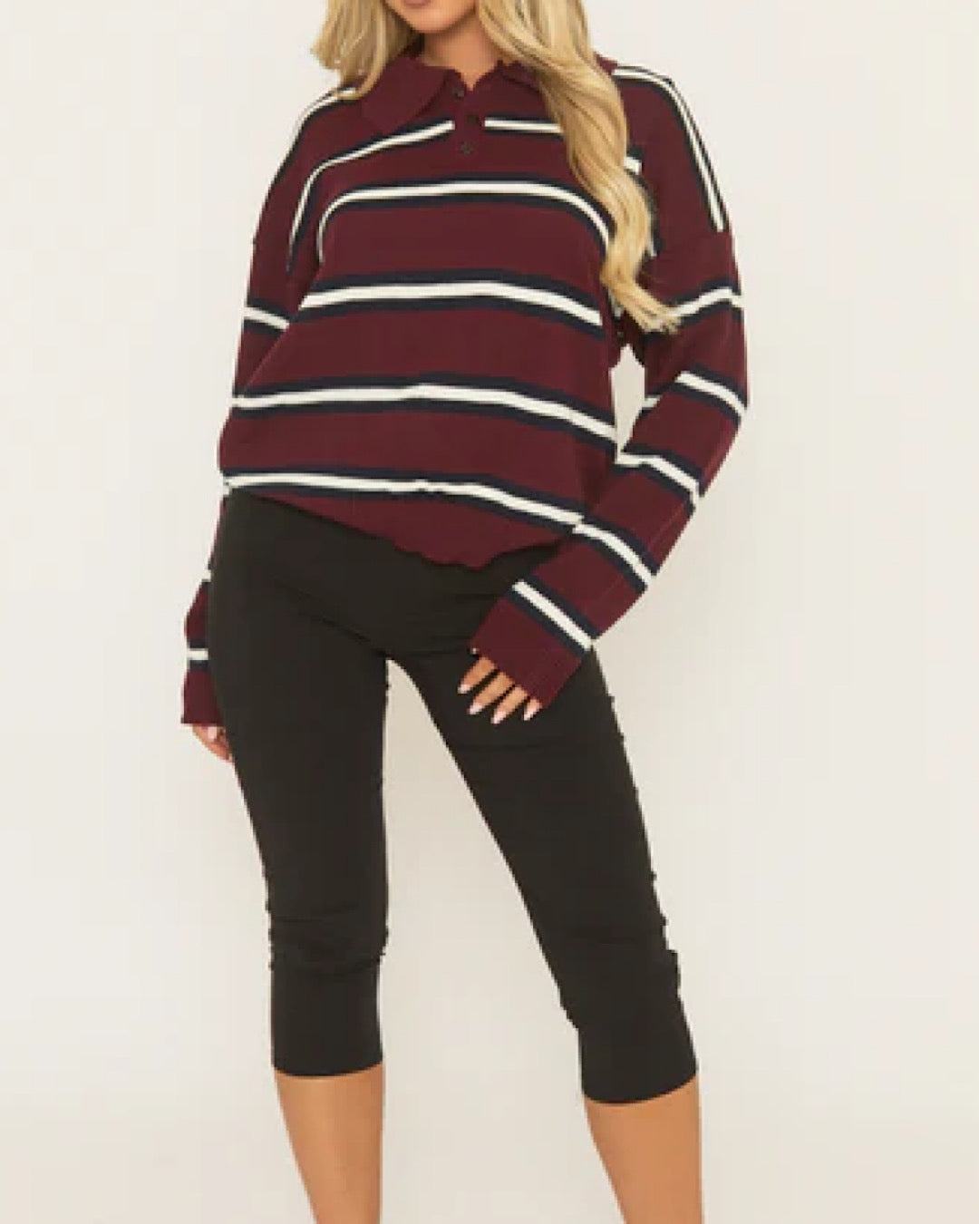 Burgundy Stripe Knit Top