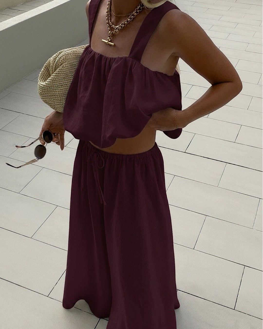 Plum Bubble Top and Trousers Set