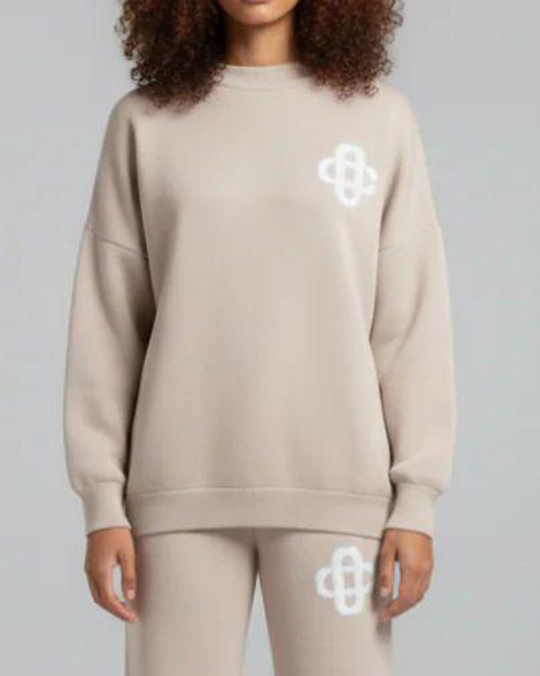 Beige Contrast Motif Knit Suit