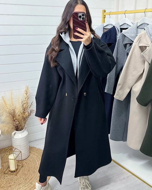 Black Hooded Wool Coat