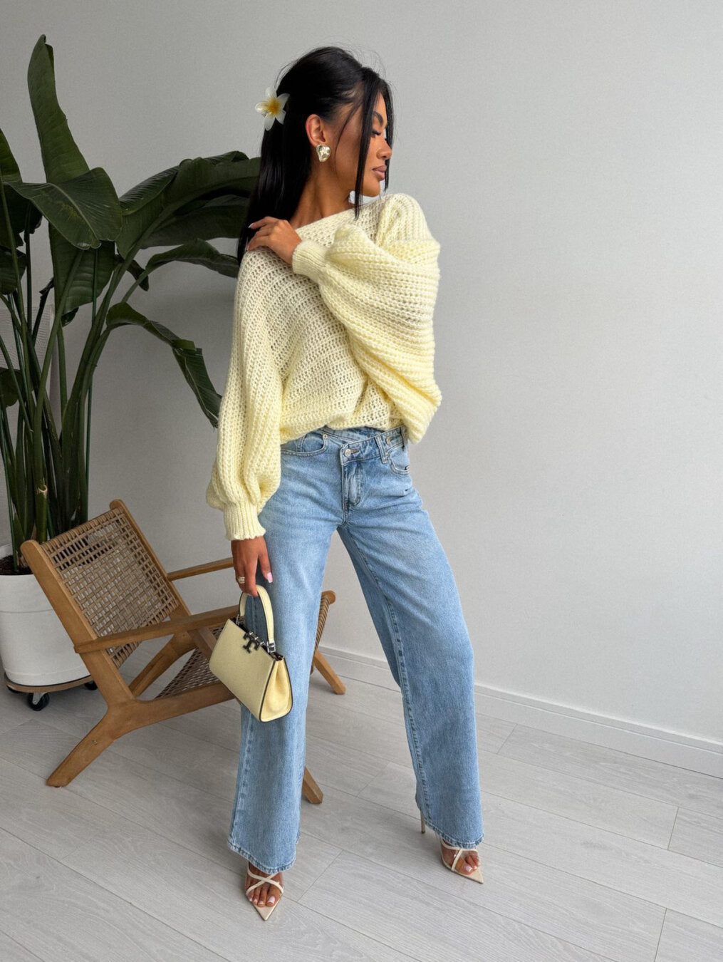Lemon Batwing Knot Back Knit