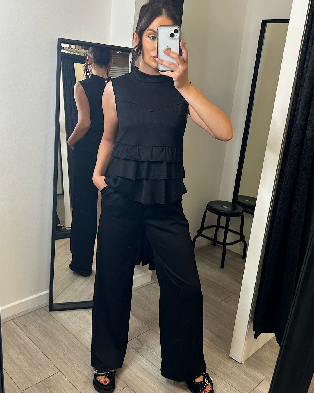 Black Frill Hem Suit
