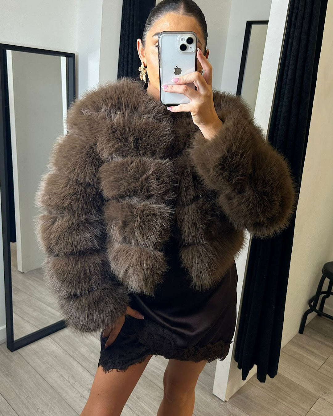 Brown Faux Fur Bubble Jacket