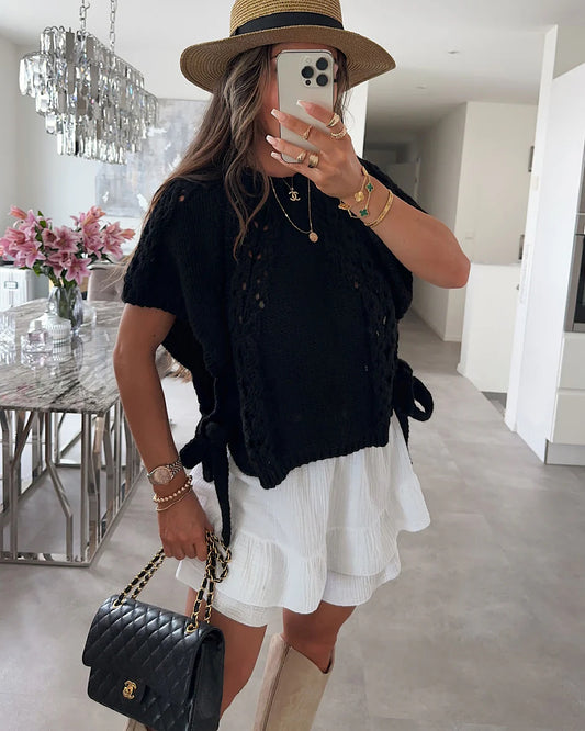 Black Tie Side Knit Top