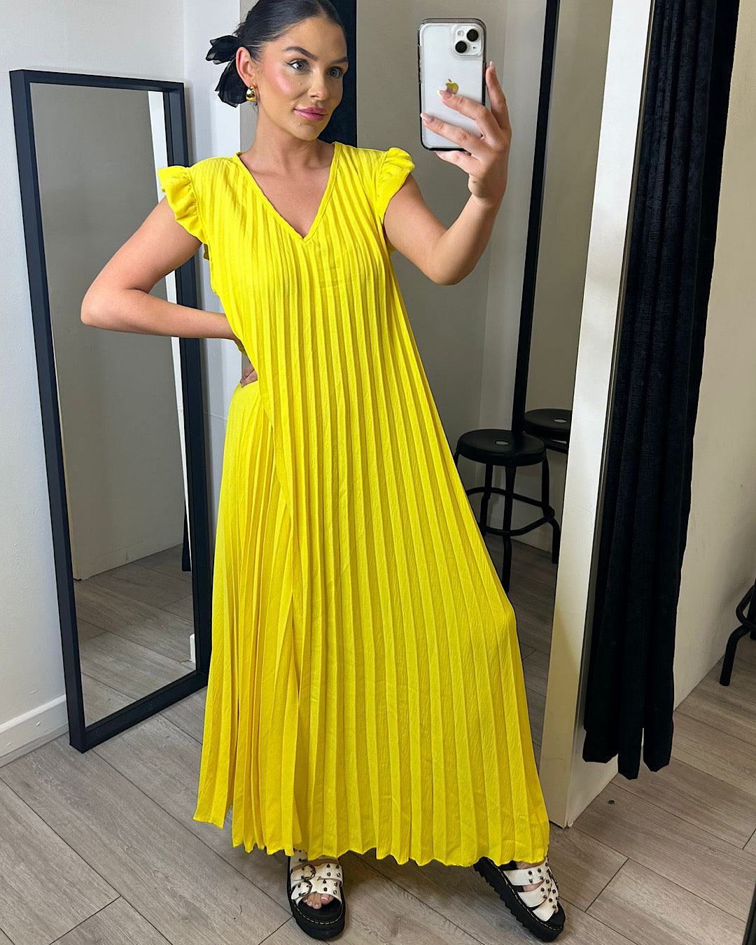 Yellow Pleated Oversized Maxi Dress