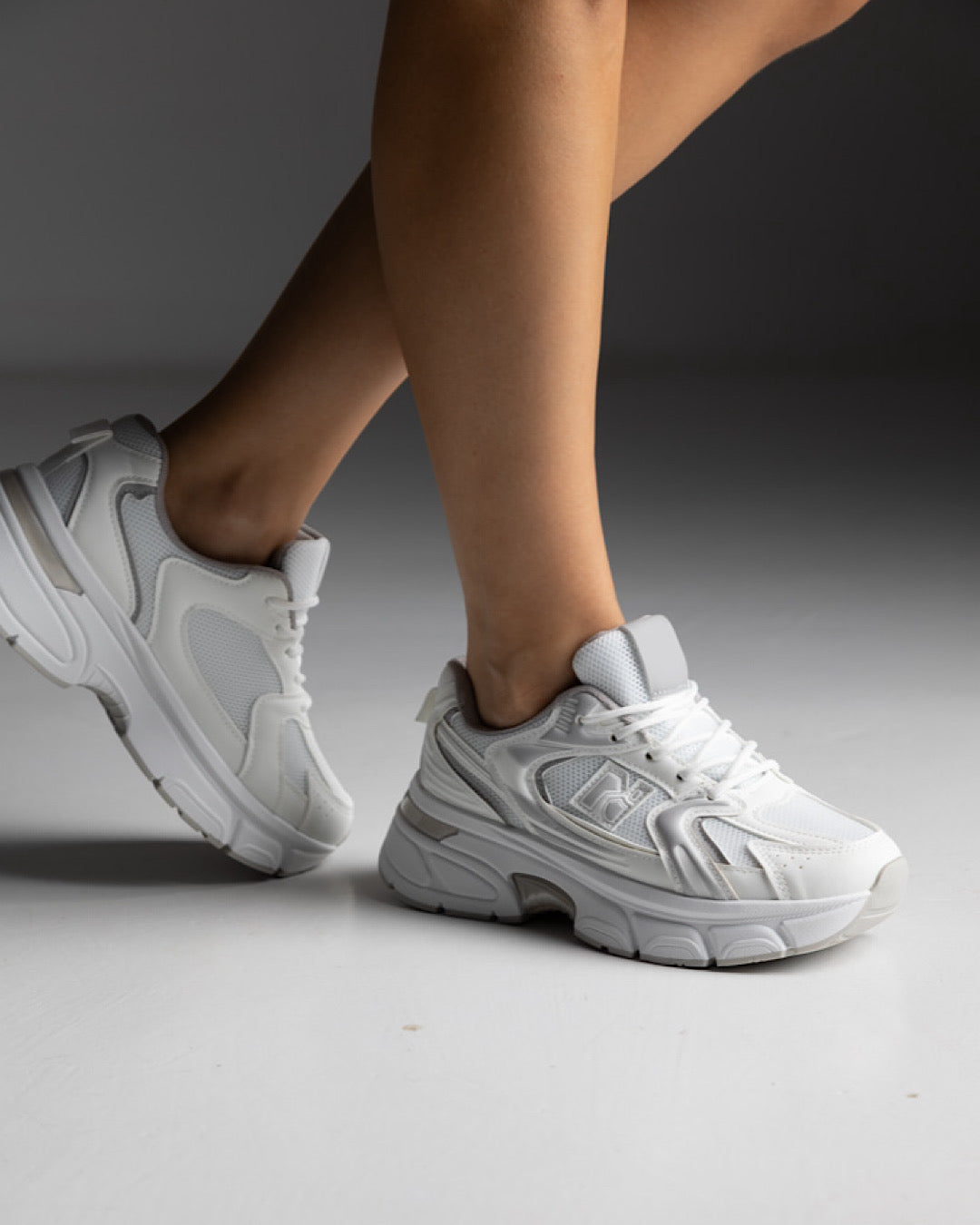 White with Grey Chunky Trainers