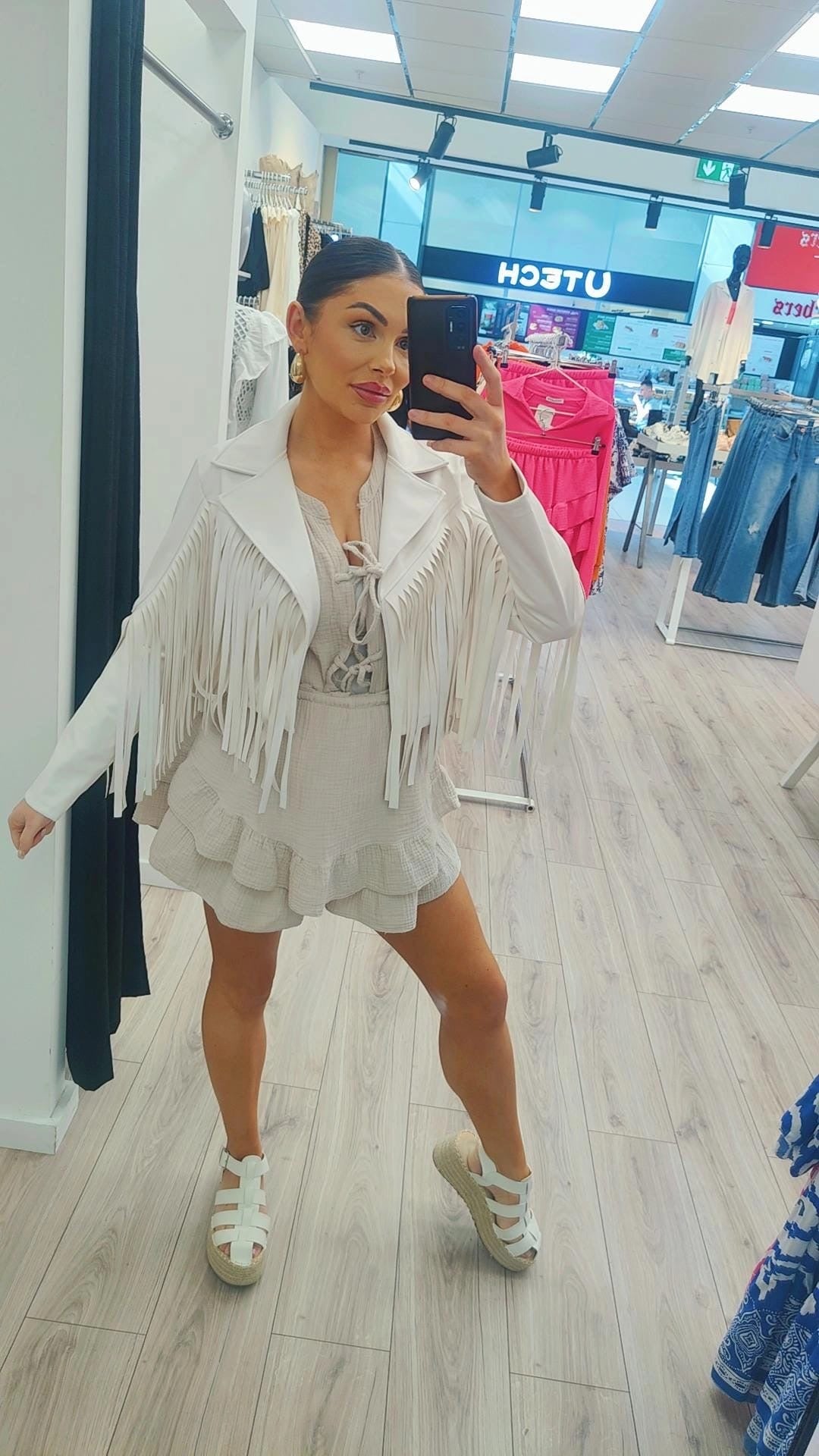 White Faux Leather Fringe Jacket