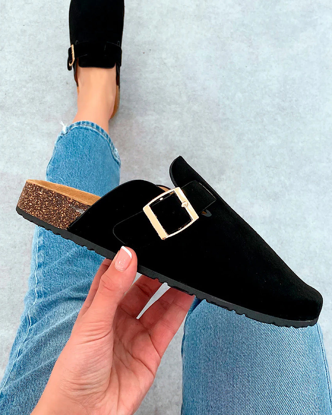 Black Faux Suede Clogs