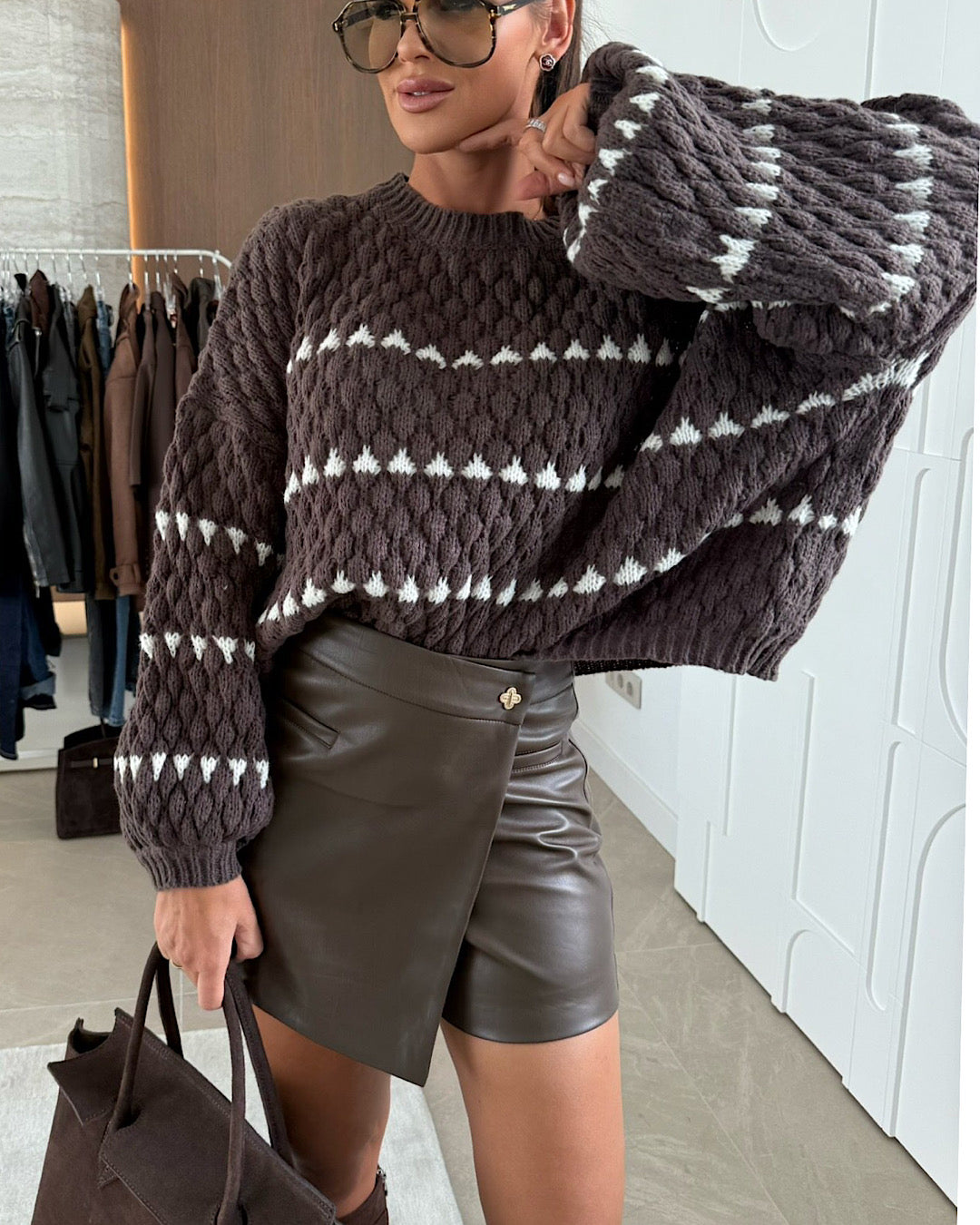 Oversized Chocolate with Beige Knit
