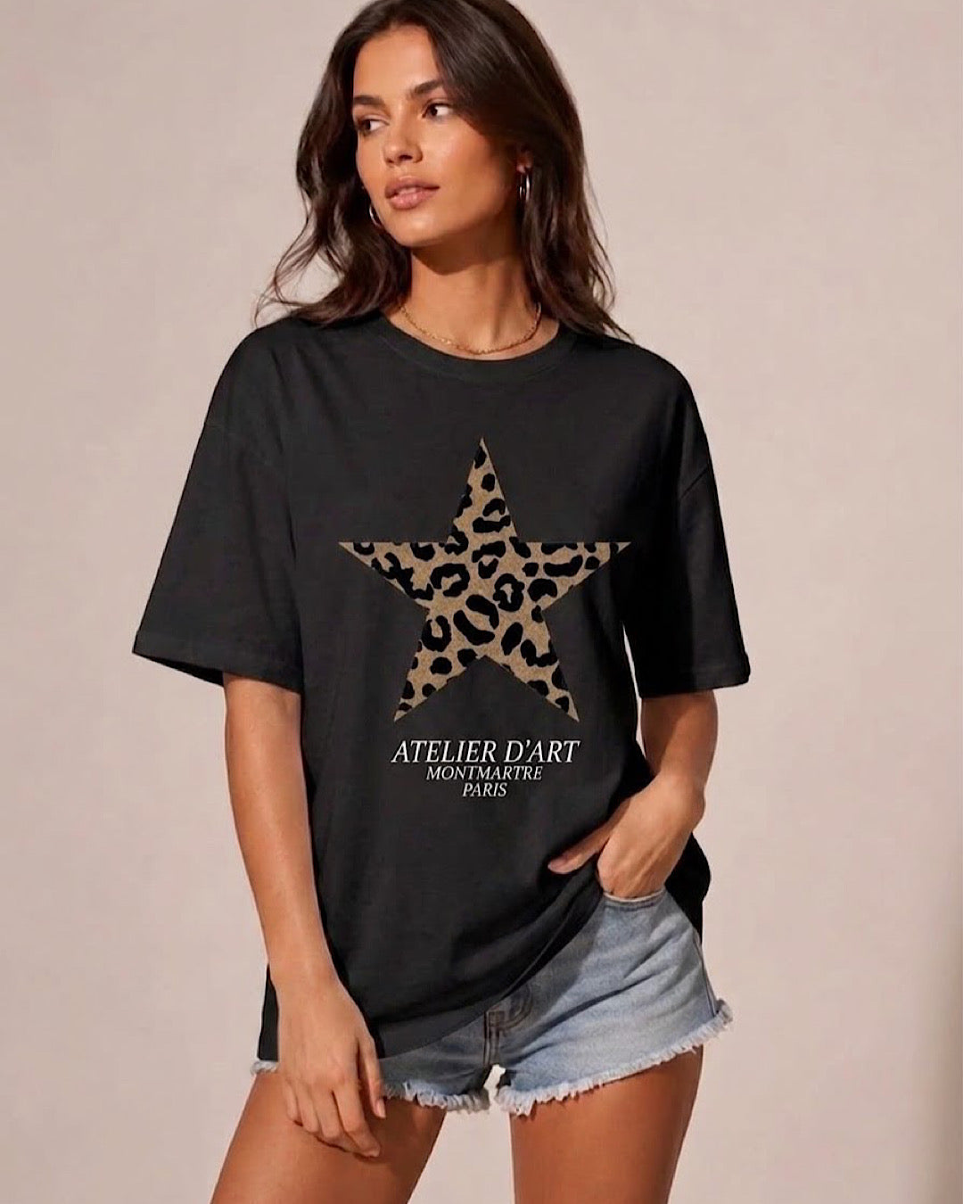Black Leopard Star Print Tee