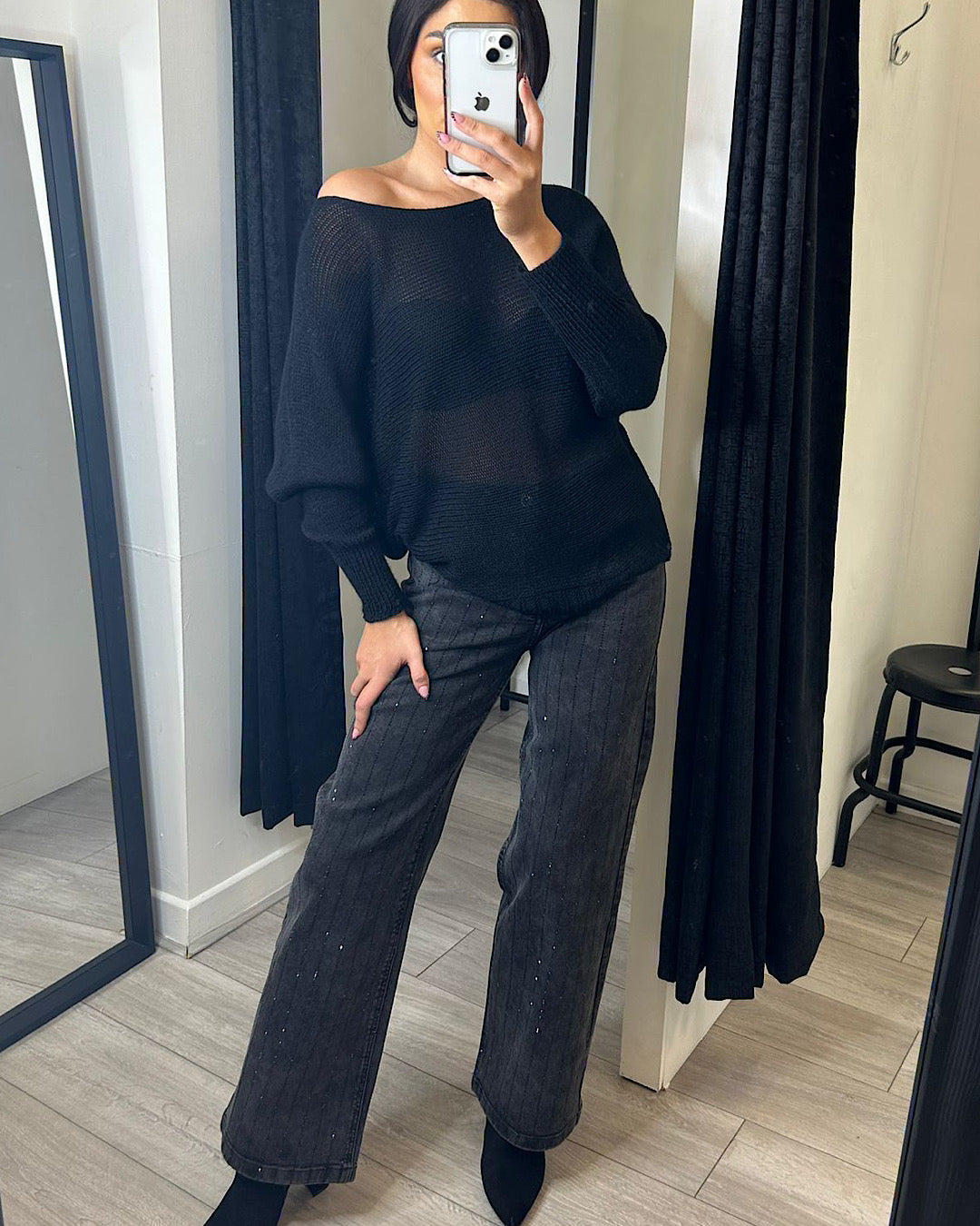 Black Batwing Fine Knit Top