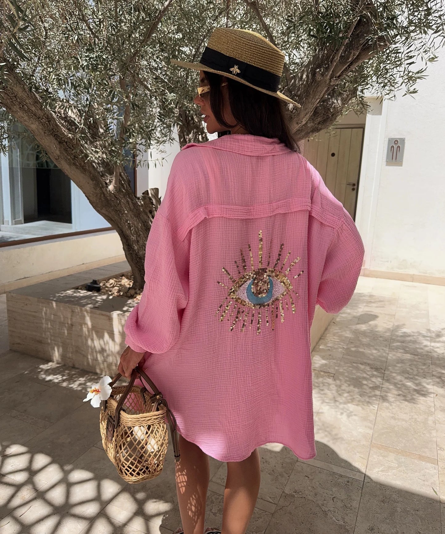 Pink Oversized Sequin Eye Shirt
