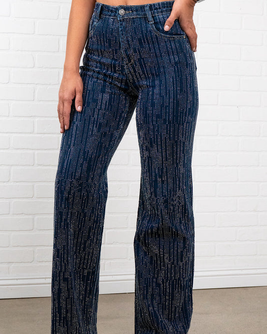 Straight Leg Diamond Embellished Jeans