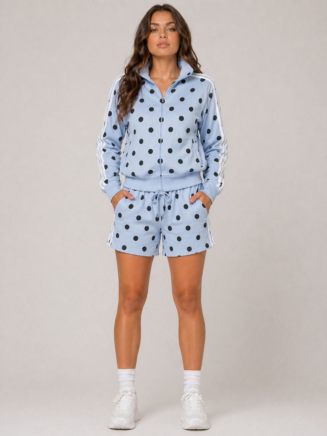 Blue Polka Zip Jacket & Shorts
