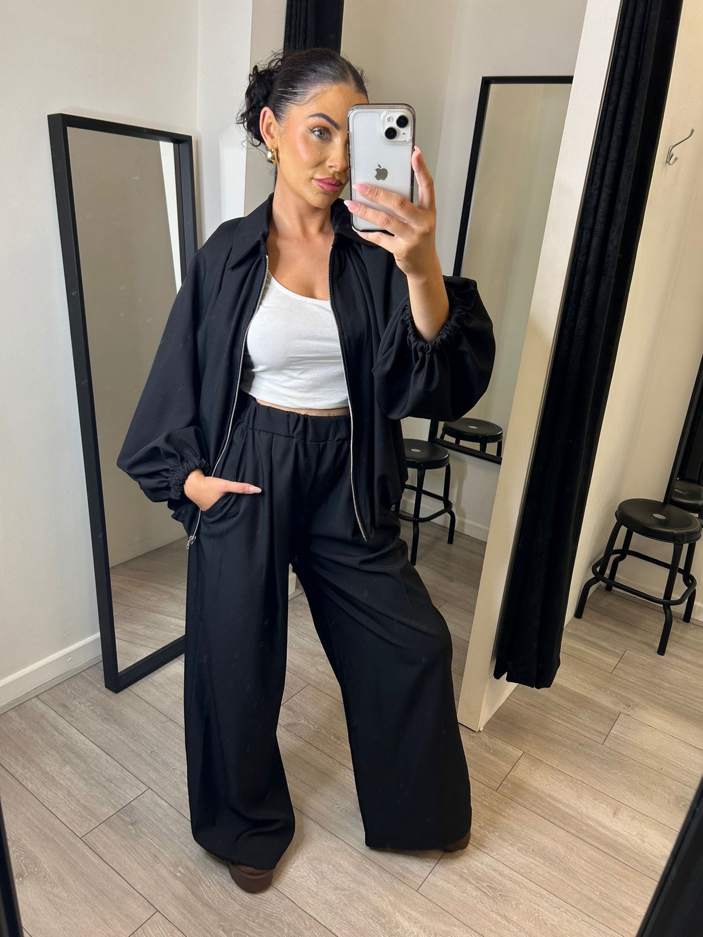 Black Drape Bomber Suit