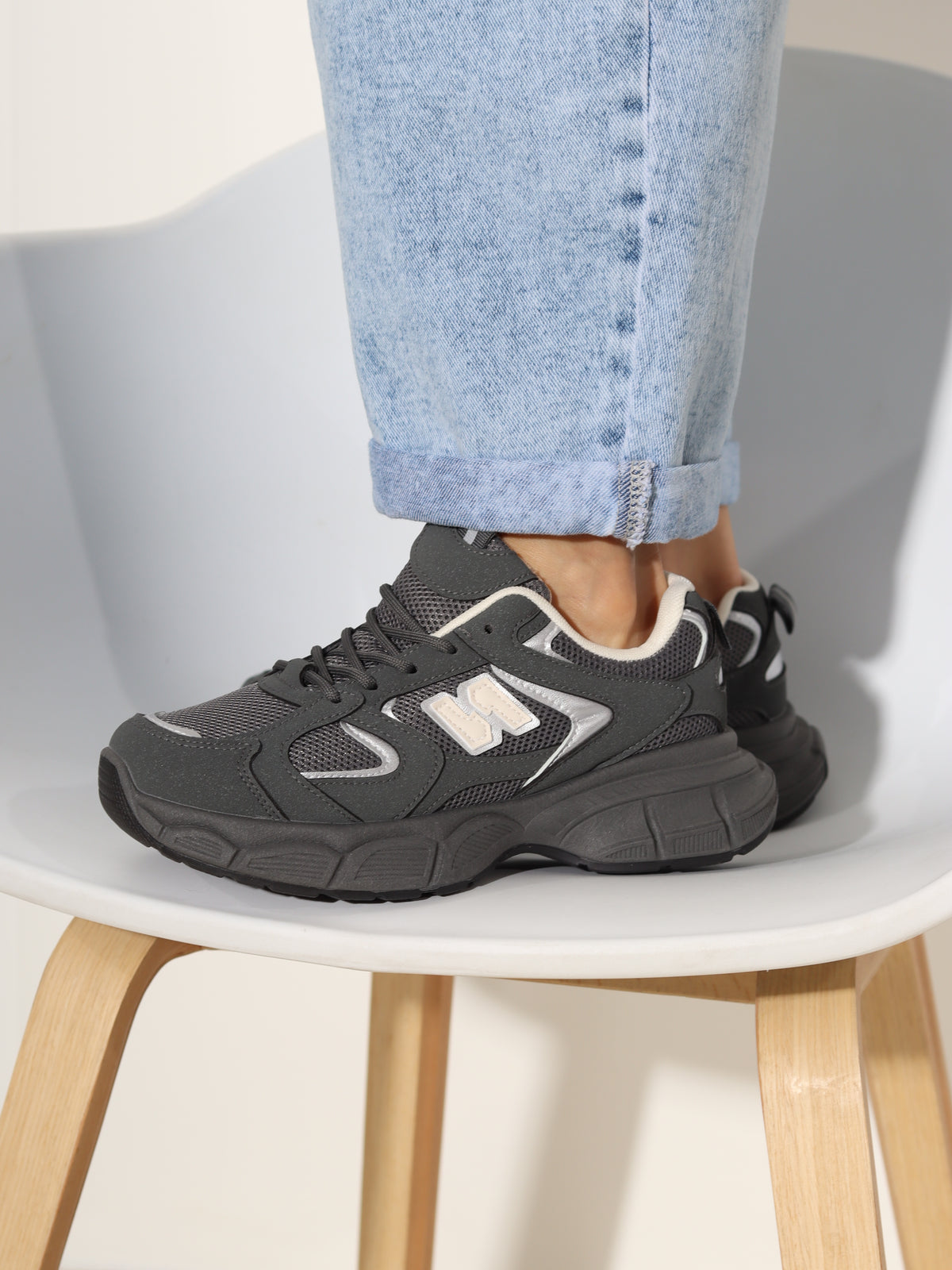 Dark Grey Chunky Lace Up Trainers