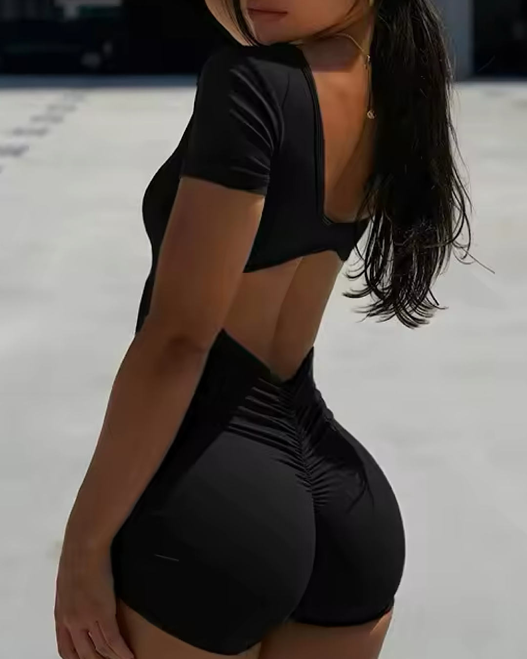Black Seamless Ruched Bum Onesie