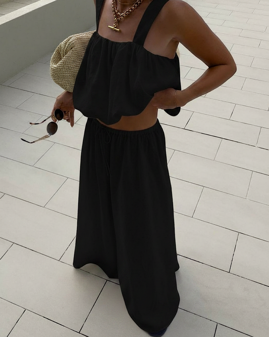 Black Bubble Top and Trousers Set