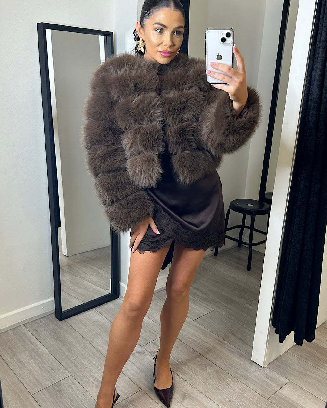 Brown Faux Fur Bubble Jacket