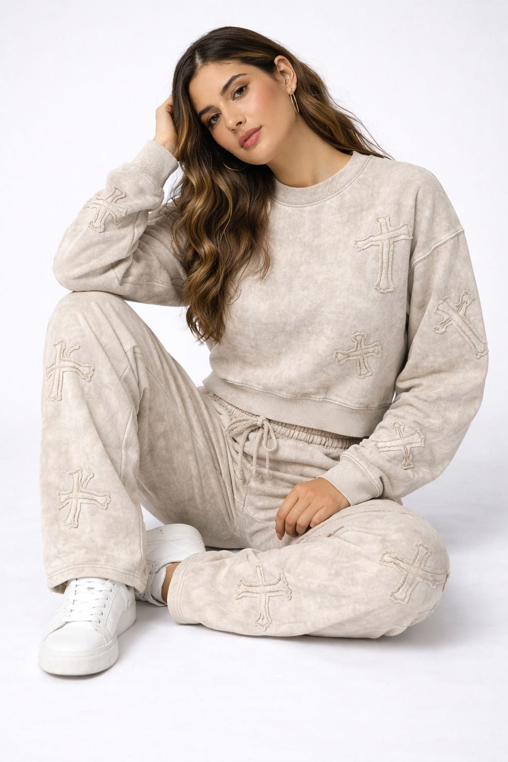 Beige Acid Wash Cross Suit