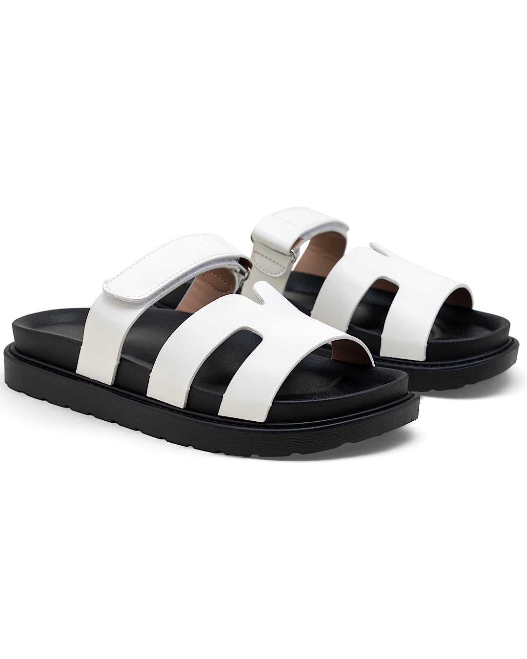 White Velcro Slider Sandals