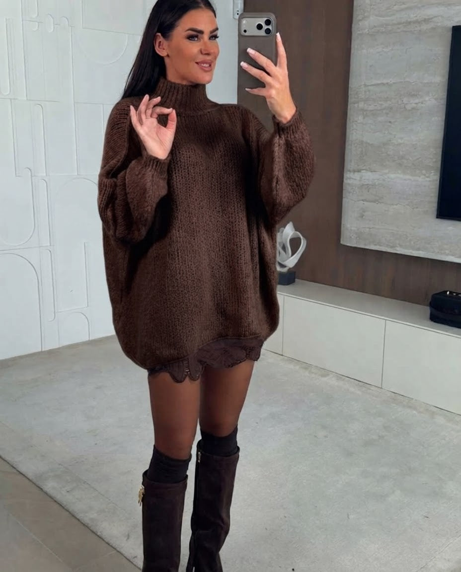 Brown Oversized Knit Dress
