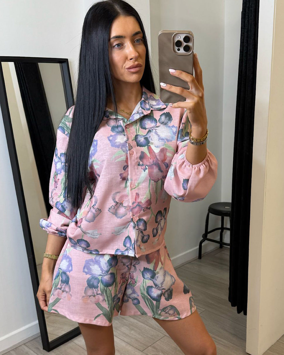 Pink Floral Shirt and Shorts Set