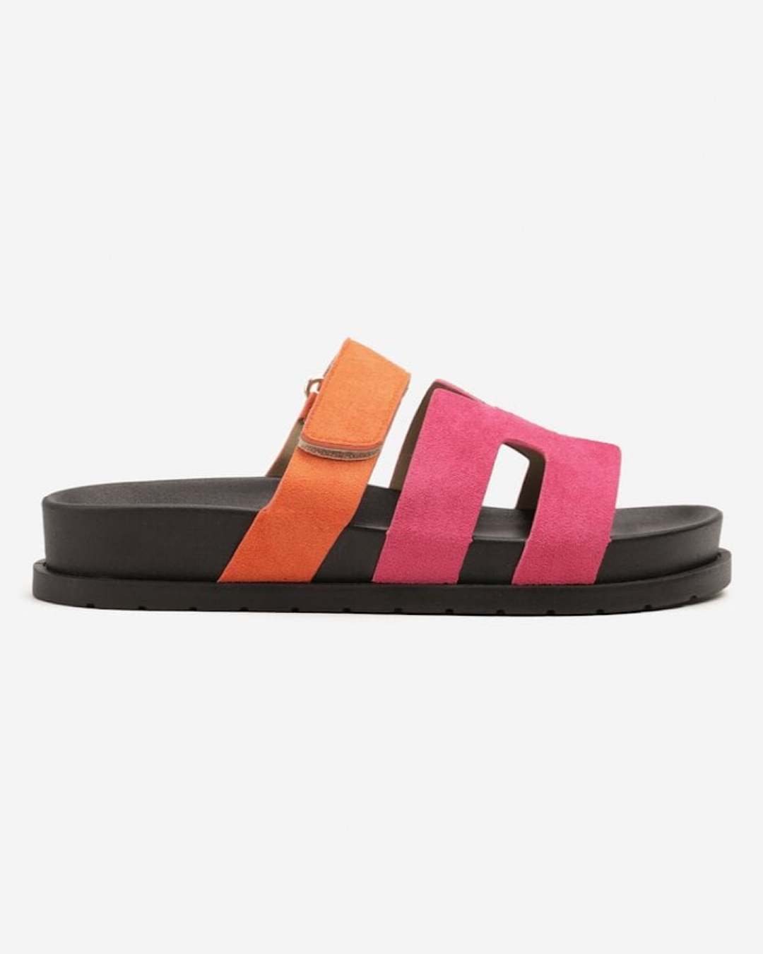 Fuchsia Orange Velcro Slider Sandals