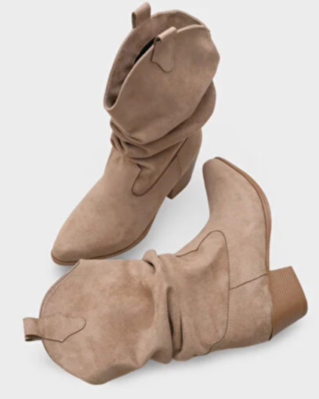Beige Faux Suede Slouchy Cowboy Boots