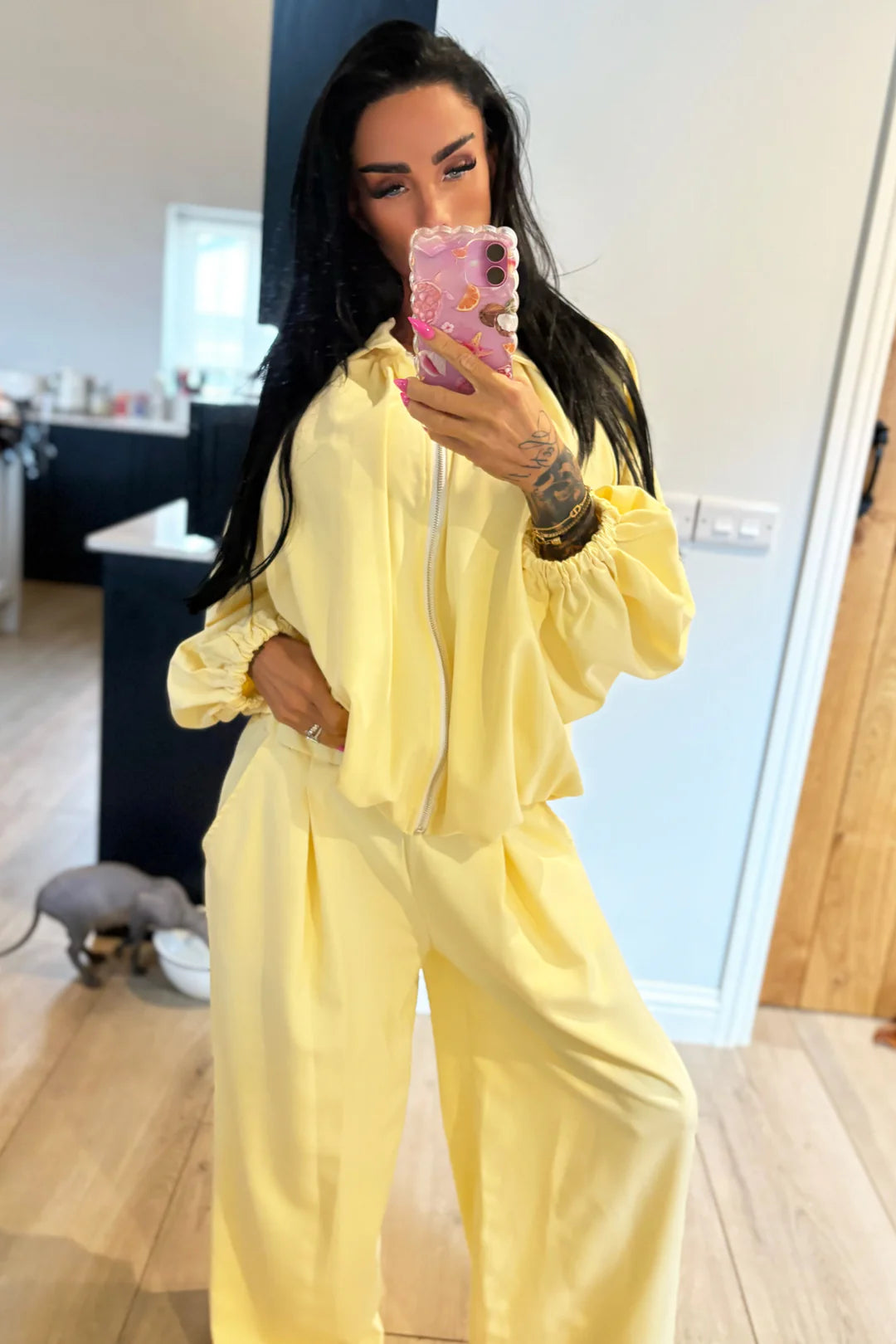 Yellow Drape Bomber Suit