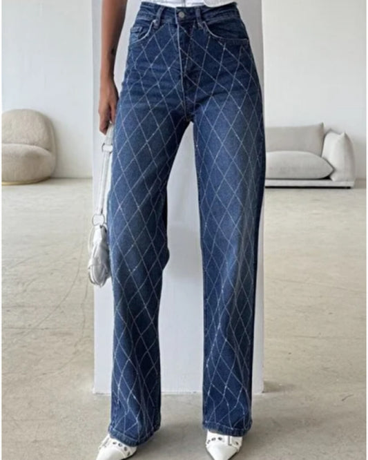 Straight Leg Diamond Embellished Jeans