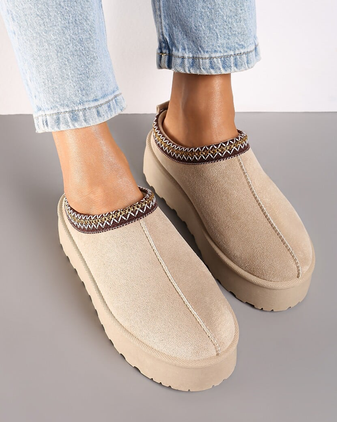 Beige Faux Suede Platform Boots